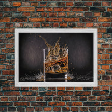 Load image into Gallery viewer, Whiskey Wall Décor, Glass of Whiskey with Splash, Man Cave Wall Art, Whisky Artwork, Home Bar Decor, Framed Canvas Print
