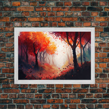 Load image into Gallery viewer, Autumn in the forest, orange and red leaves, framed canvas print, watercolor painting print on canvas, colorful wall art
