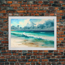 Load image into Gallery viewer, framed emerald green ocean art, beach wall art, framed wall art, living room wall decor, abstract landscape art, framed canvas print

