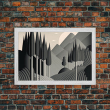 Carregar imagem no visualizador da galeria, Art Deco Style Greyscale Landscape, Monochromatic Drab and Dreary art, framed canvas print, large format art
