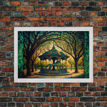 Load image into Gallery viewer, Framed Canvas Print, Painting of a Vintage carousel, Stained Glass Style Wall Art
