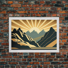 Carregar imagem no visualizador da galeria, Art Deco Style Mountain landscape at Sunset, Framed Canvas Print, Large Format Wall Art, Huge Wall Decor
