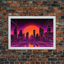 Cargar imagen en el visor de la galería, City Wall Art | Framed Canvas Print | Living room art | Lines | Retro | Wonderful art | Landscape | Outrun Style | Futuristic | Synthwave
