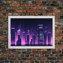 Cargar imagen en el visor de la galería, Big City Wall Art | Framed Canvas Print | Living room art | Office decor | Buildings | Outrun Style | Landscape | Night | Pop Art | City
