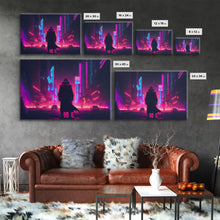 Load image into Gallery viewer, Cyberpunk City, Neon synthwave dystopian art, framed canvas print
