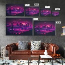 Load image into Gallery viewer, Cyberpunk San Francisco, Futuristic city skyline art, framed canvas print,  Synthwave / vaporwave cityscape decor

