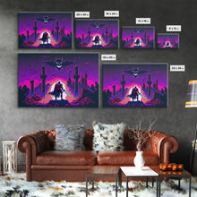 Load image into Gallery viewer, Barbarian vs Vampires, pixel art, DND RPG concept art, vaporwave aesthetic gamer room art, framed canvas print
