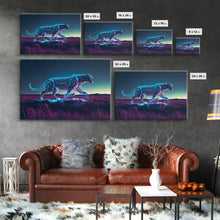 Load image into Gallery viewer, Robot Cheetah, Synthwave cyberpunk art, robot cheetah, framed canvas art, canvas print
