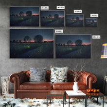 Cargar imagen en el visor de la galería, Fireflies light up the Oklahoma Prairie under a Starry night sky, framed canvas print

