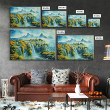 Load image into Gallery viewer, Water color painting of beautiful waterfalls, framed canvas print
