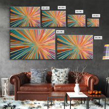 Load image into Gallery viewer, MCM Mid Century Modern Retro Canvas Print Mid Century Wall Art Large Wall Art Geometric Art in Teal Coral and Yellow "Light Speed Tunnel"
