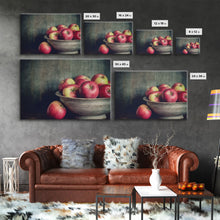 Cargar imagen en el visor de la galería, Farmhouse Kitchen Art, Framed Canvas Print, Still Life of Apples In A Rustic Bowl, Photography Print, Kitchen Decor, Rustic Country Kitchen
