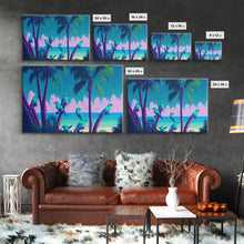 Load image into Gallery viewer, Tropical birds of paradise, synthwave, vaporwave wall art, framed canvas print
