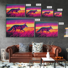 Load image into Gallery viewer, Cute fox in the tall grass, animal print, vaporwave framed canvas print, retrowave animal art
