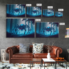Load image into Gallery viewer, Cyborg Spider, Scifi Fantasy horror art, robot spider on the hunt, framed canvas print

