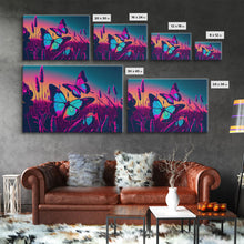 Carregar imagem no visualizador da galeria, Beautiful turquoise butterfly art, vaporwave aesthetic pastel art, framed canvas print, synthwave art
