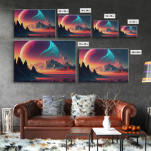 Load image into Gallery viewer, 3 Moon Fantasy World, Retro Style Sci-Fi Art, Framed Canvas Print, Futuristic Art, Fantasy Decor
