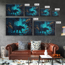 Carregar imagem no visualizador da galeria, Black and Turquoise Panther, framed canvas print, unique wall art, wildlife canvas art, living room wall art
