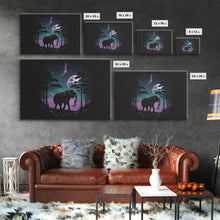 Load image into Gallery viewer, Synthwave Elephant Art | Framed Canvas Print | Framed Wall Art | Animal Prints | Wildlife Art | Elephant Walks Under A Full Moon
