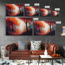 Load image into Gallery viewer, Autumn in the forest, orange and red leaves, framed canvas print, watercolor painting print on canvas, colorful wall art
