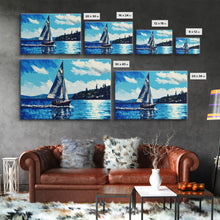 Load image into Gallery viewer, Blue Sky and Blue Sea There&#39;s Nothing Else For Me, Framed Canvas Print, Oil Painting Style, Sailing / Sail Boat Art
