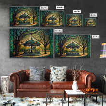 Load image into Gallery viewer, Framed Canvas Print, Painting of a Vintage carousel, Stained Glass Style Wall Art
