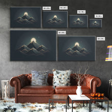 Carregar imagem no visualizador da galeria, Black and Gold Art Deco Style Mountain landscape at Sunset, Framed Canvas Print, Large Format Wall Art, Huge Wall Decor
