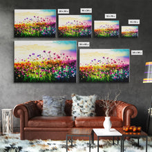 Load image into Gallery viewer, Field Of Rainbow Colored Wild Flowers, Watercolor, Framed Canvas Print, Original Art, Large Format Art, huge living room art
