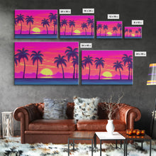 Carregar imagem no visualizador da galeria, Beach sunset Wall Art, Framed Canvas Print, Colorful painting, Vibrant art, Synthwave Style, Warm Colors, Pop Art style, Tropical art
