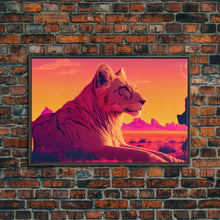 Cargar imagen en el visor de la galería, Cool lioness art, boss lady art, framed canvas print, pastel art of Africa
