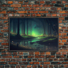 Cargar imagen en el visor de la galería, Fireflies In Forest Swamp Night Green Wall Poster, Wall Decor, Wall Art Print, Fine Art Print
