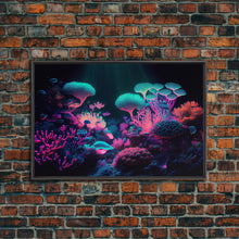 Load image into Gallery viewer, Coral Reef art, synthwave aesthetic ocean art, framed canvas art, framed wall art canvas print
