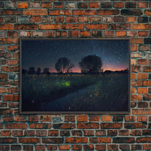 Cargar imagen en el visor de la galería, Fireflies light up the Oklahoma Prairie under a Starry night sky, framed canvas print
