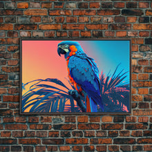 Carregar imagem no visualizador da galeria, Birds of Paradise, Tropical Blue Parrot, Framed canvas print, beautiful wall art for vacation home
