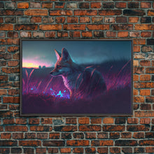 Carregar imagem no visualizador da galeria, Cute animal prints, vaporwave fox hunting in the tall grass, framed canvas print
