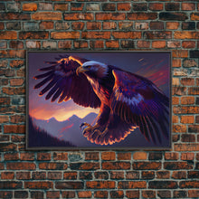 Carregar imagem no visualizador da galeria, Bald Eagle on the hunt, birds of prey animal prints, framed canvas print, American Bald Eagle Art

