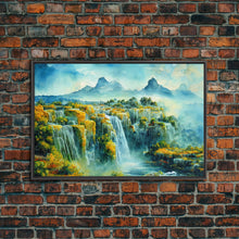 Load image into Gallery viewer, Water color painting of beautiful waterfalls, framed canvas print
