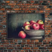 Cargar imagen en el visor de la galería, Farmhouse Kitchen Art, Framed Canvas Print, Still Life of Apples In A Rustic Bowl, Photography Print, Kitchen Decor, Rustic Country Kitchen
