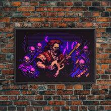 Load image into Gallery viewer, Human bard pixel art, vaporwave RPG concept art, framed canvas print, synthwave tabletop art
