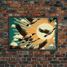 Cargar imagen en el visor de la galería, Flock of Geese, art deco style, midcentury style art, framed canvas print
