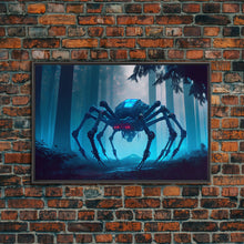 Load image into Gallery viewer, Cyborg Spider, Scifi Fantasy horror art, robot spider on the hunt, framed canvas print
