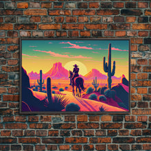 Load image into Gallery viewer, Cowboy Wild West Valley Sunset Mountains Cactus Fine Art Print, Wall Art Print, Wall Poster, Wall Décor
