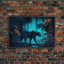 Carregar imagem no visualizador da galeria, Black and Turquoise Panther, framed canvas print, unique wall art, wildlife canvas art, living room wall art
