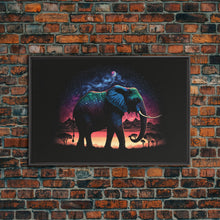 Load image into Gallery viewer, Elephant Art | Framed Canvas Print | Framed Wall Art | Animal Prints | Wildlife Art | Elephant Walks Under A Full Moon | Kid&#39;s Room Decor
