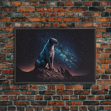 Load image into Gallery viewer, Cheetah Print, Synthwave Animal Prints, Cheetah and a starry night sky, framed canvas print, cute animal art
