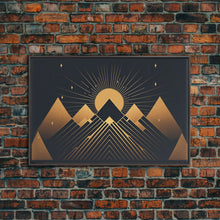 Carregar imagem no visualizador da galeria, Art Deco Style Mountain landscape at Sunset, Framed Canvas Print, Large Format Wall Art, Huge Wall Decor, Black and Gold

