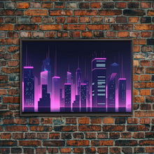 Cargar imagen en el visor de la galería, Big City Wall Art | Framed Canvas Print | Living room art | Office decor | Buildings | Outrun Style | Landscape | Night | Pop Art | City
