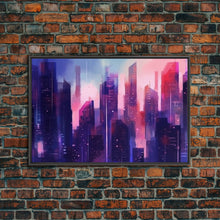 Load image into Gallery viewer, Buildings Wall Art - Framed Canvas Print - Original painting - Vaporwave Style - Watercolor colors - Pop Art Style - Living room art
