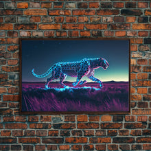 Load image into Gallery viewer, Robot Cheetah, Synthwave cyberpunk art, robot cheetah, framed canvas art, canvas print
