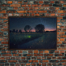 Cargar imagen en el visor de la galería, Fireflies light up the Oklahoma Prairie under a Starry night sky, framed canvas print
